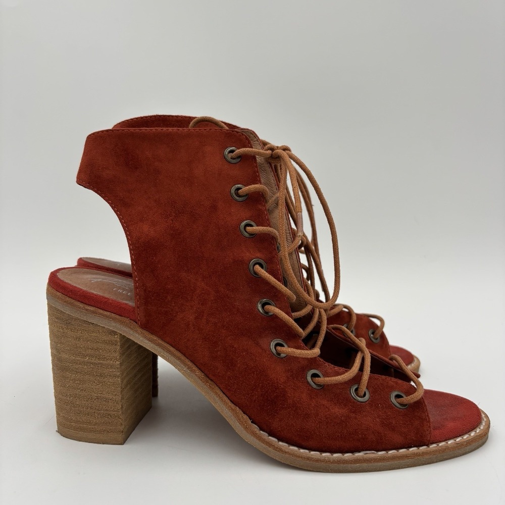 Jeffrey Campbell x Free People Lace Up Heeled Sandals Womens 7.5 Rust Orange